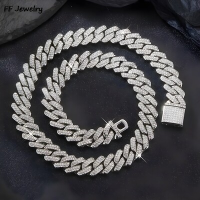 14mm 925 Sterling Silver Iced Out CZ Cuban Link Chain For Men 20 Inches