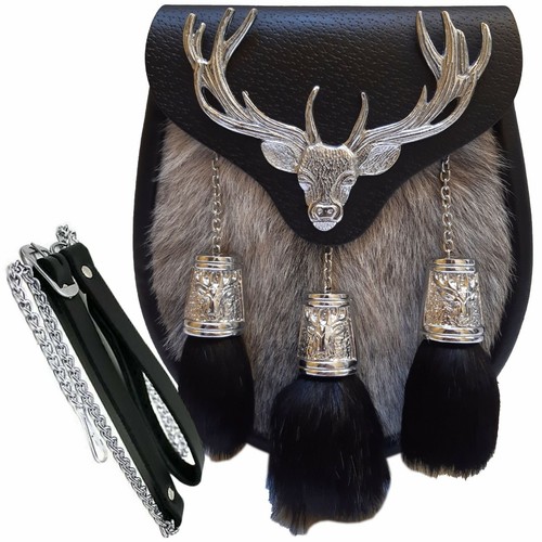 Escocés Kilt Semi Vestido Sporran Semi Ciervo Esporran Antiguo Único Ciervo.450 - Imagen 1 de 7