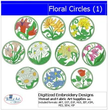 Embroidery Design Set - Floral Circles(1) - 10 Designs - 9 Formats - USB Stick