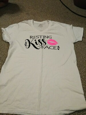 Lip Kissing White T-shirts Resting Kiss Lips Face Medium V-neck 
