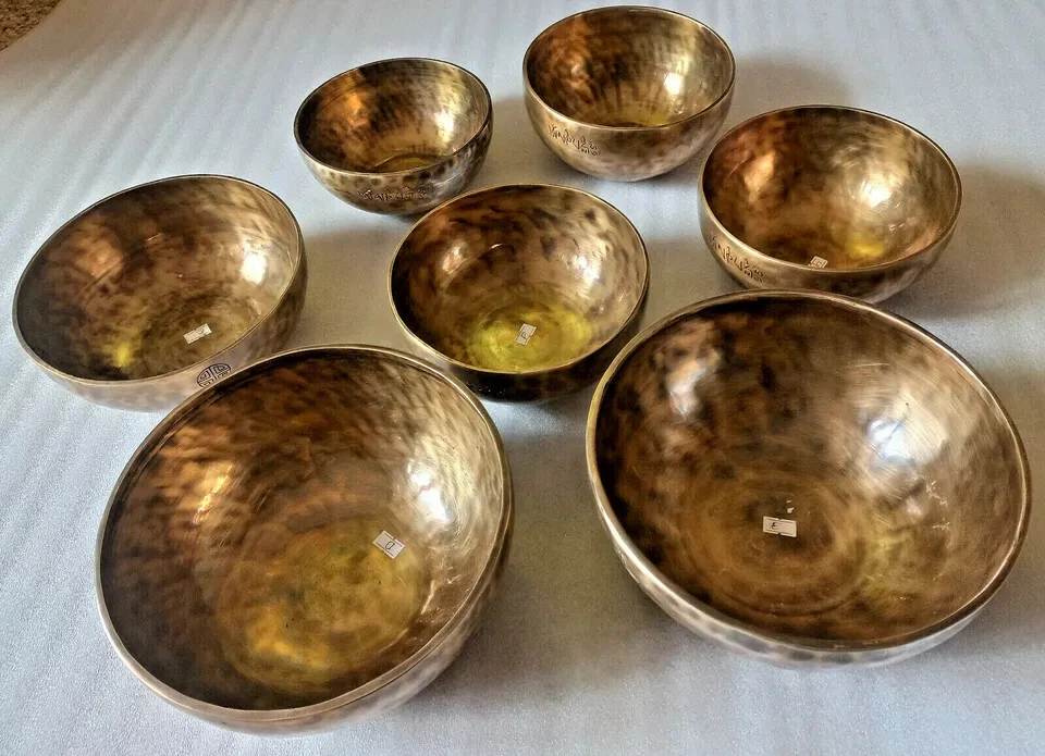 6-10" Full Moon Chakra Set of 7 Tibetan Singing Bowls Yoga Meditation - Image 3 of 4