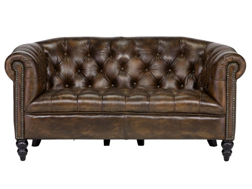 Sofa Chesterfield 2-Sitzer Echtleder braun 2er Couch Ledersofa Büro Shelford - Bild 2 von 2