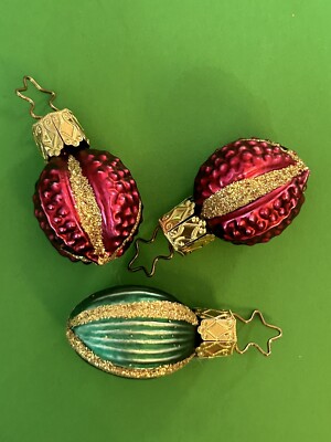 3 VTG Inge Glas Small Christmas Tree Glass Ornaments Made In Germany Holiday