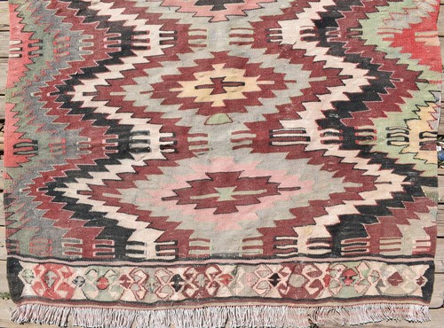 Turkish Kilim 3x5 Size Handwoven Wool Zigzag Pattern Vintage Gray Rug 120x180cm - Picture 3 of 9