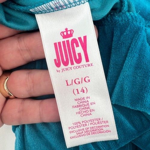 NWT Juicy Couture Velour Hoodie Spellout JUICY on Hood Teal Peacock Size L - Picture 7 of 8