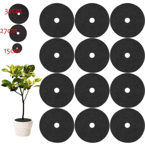 12pcs Tree Mulch Ring 15/27/32cm Nonwoven Tree Protector Mat Plant Cover Black