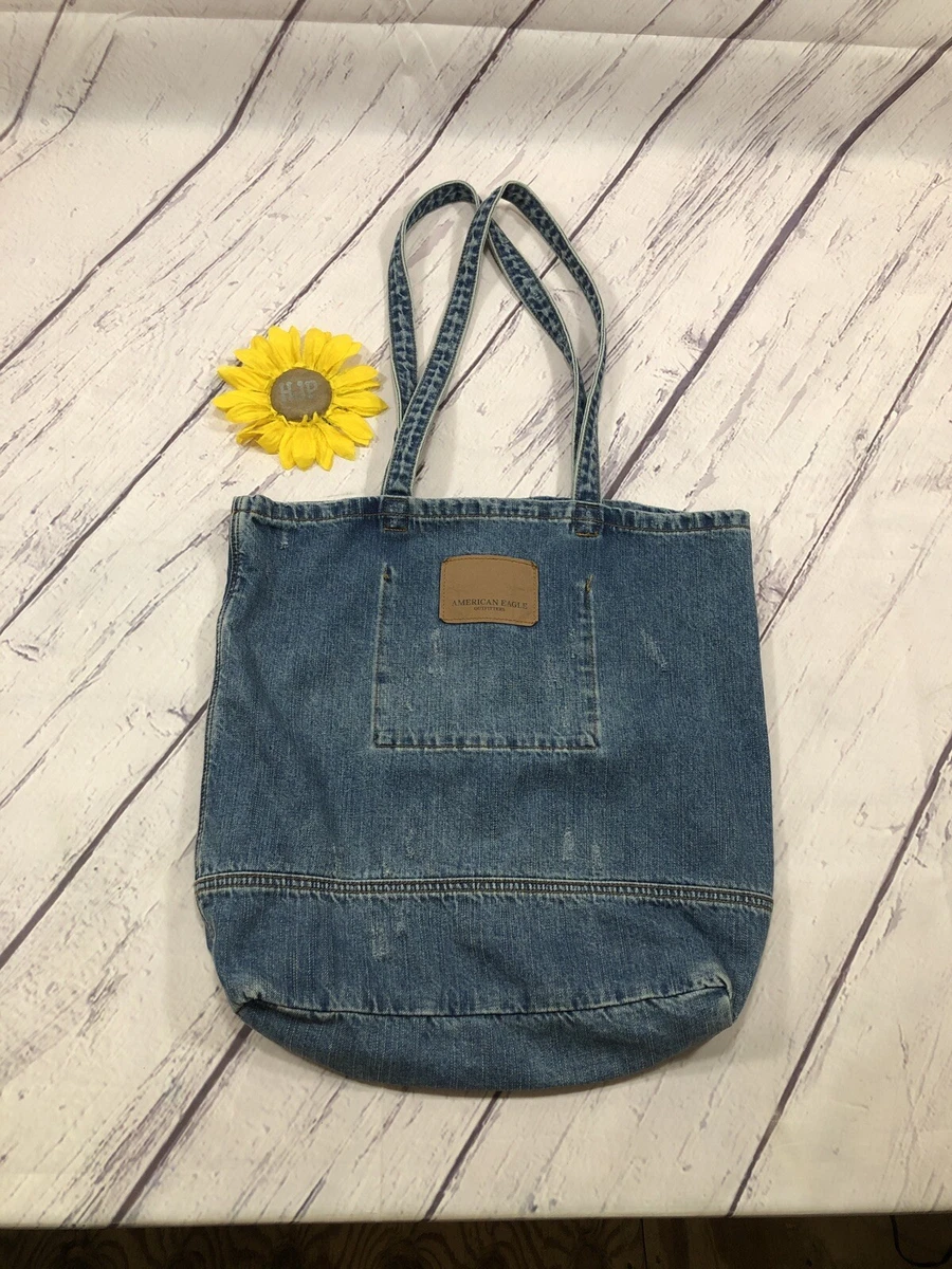 American Eagle Blue Denim Tote Bag School College Books Shoulder