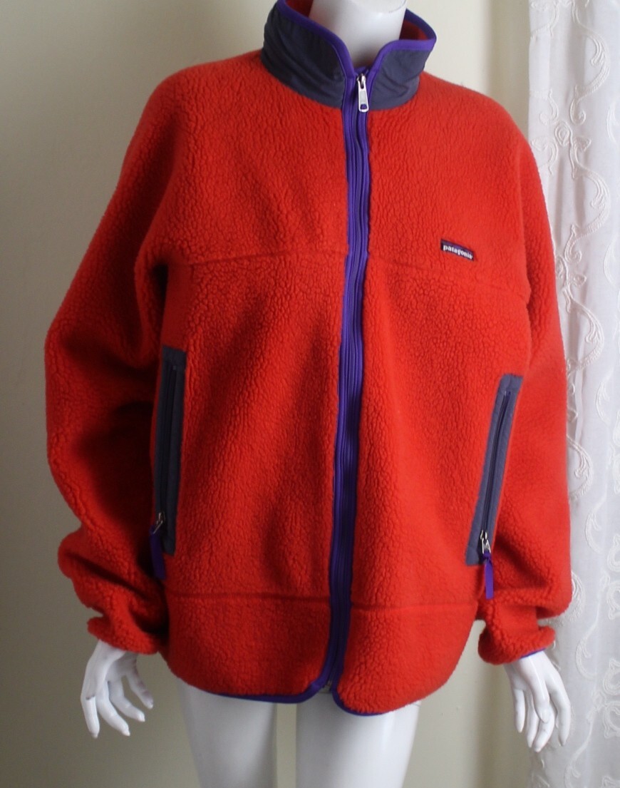 90s Men's Vintage Patagonia Sz L Deep Pile RED PURPLE Fleece Zip