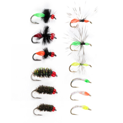 12pcs Fly Fishing Flies Dry Wet Flies Nymph Hook Fishing Lures Bait Trout  Bass