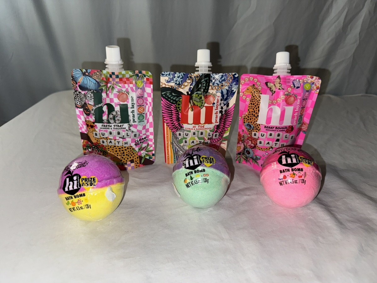 Hi Peach Layne Lot Of 3 Bath Bombs & 3 Bubble Bath Floral Berry Hi