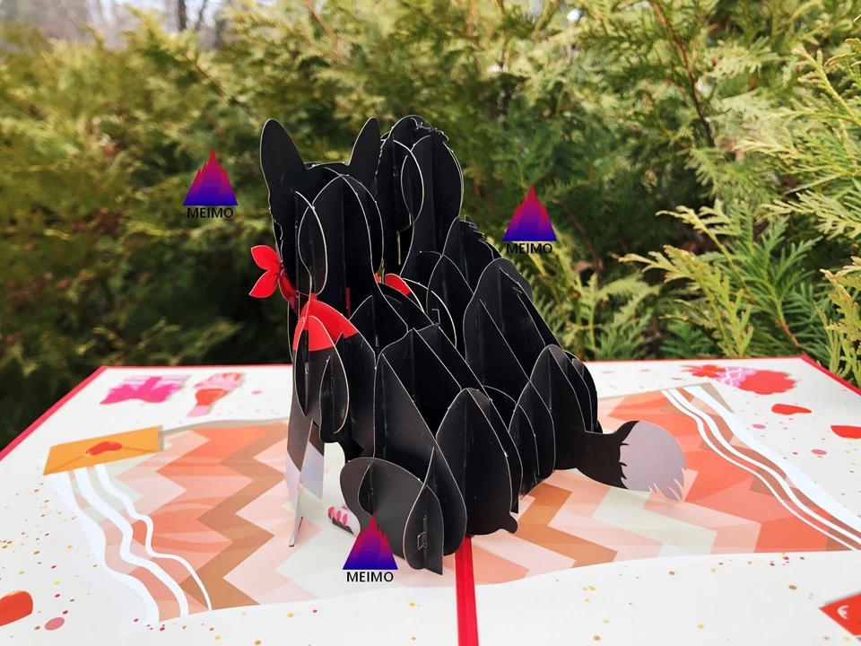 Tarjeta de felicitación emergente 3D perro cachorro mascota pareja cumpleaños mamá madre familia amigos Foto 4 de 4