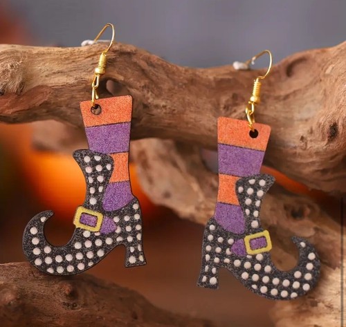 Orecchini pendenti donna in legno autunno halloween scarpe streghe ๐ - Foto 3 di 6