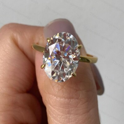 3.45 TCW Oval Cut Moissanite Solitaire Engagement Ring In 14k Yellow Gold Plated
