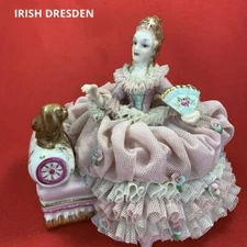 Irish Dresden Lace Porcelain Doll Figurine 'Lady Erizabeth' Object Lady and Dog