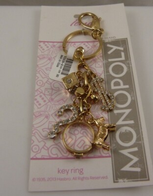Monopoly game crystal key chain keychain bag tag gold tone dollar sign dog chanc