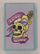 Vintage Tattoo Art GREEN Flame Refillable Butane Torch Lighter LOVE SUCKS SKULL