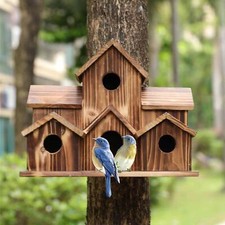 Outside Wooden Bird Houses Hanging 6 Hole Handmade Natural House Bird Hot