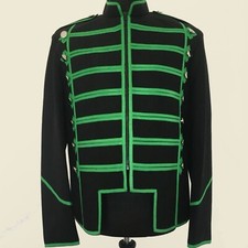 Men  s Black Green Steampunk Emo Punk Goth Military Drummer Parade Jacket