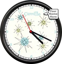 Retro 60's Starburst Eames Era Mad Men Personalized Name Gift Sign Wall Clock