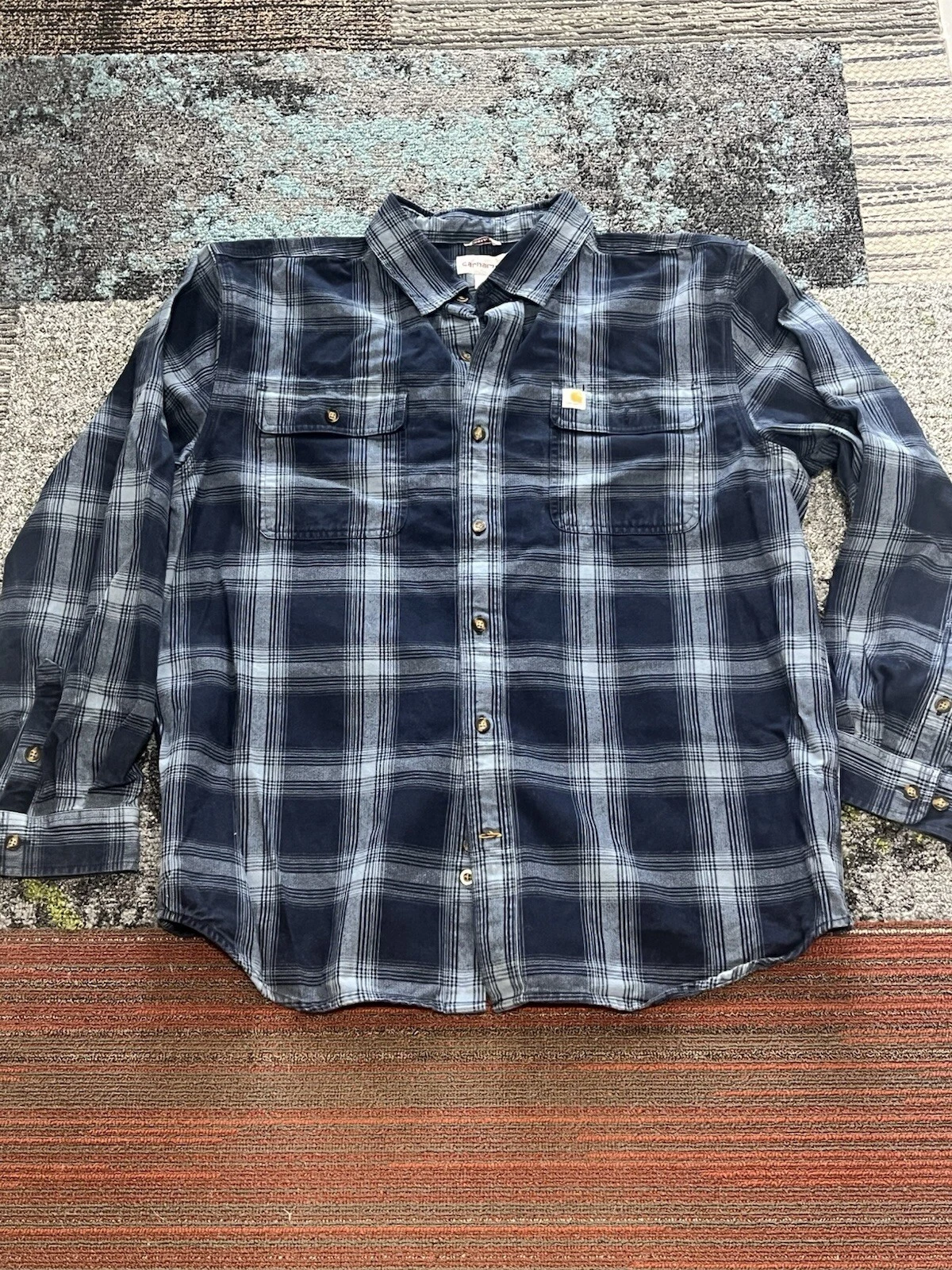 Carhartt Original Fit Outdoor Wear Flannel Shirt Men’s L Blue Plaid