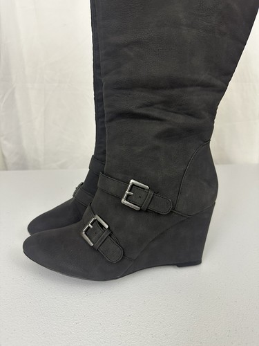 Stivali Lane Bryant albero alto finta pelle neri 10 W tacco alto fibbia cerniera - Foto 8 di 13