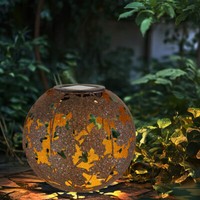 Solarlampe Steckleuchte AußEnlampe Gartenleuchte Kugel Rostfarben Led H 52,5 Cm