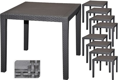 Gartentisch Bistrotisch Terrasse 9 x Stück Rattan 79 x 79 cm Kunststoff Gastro
