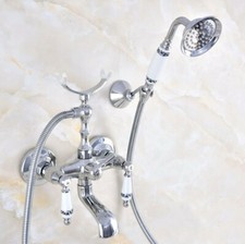 Chrome Brass Bathtub Filler Faucet Handheld Spray Shower Mixer Tap Set 2na704