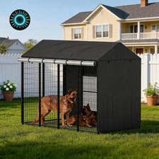 Covered Dog Kennel Outdoor 4.2'Dx4.3'Wx4.5'H Cages Black Full Coverage with Tra