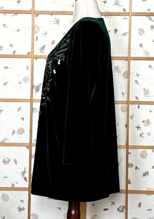 Cárdigan Bob Mackie Terciopelo Para Mujer 1X Usable Arte Verde Cuadrado Detalle Lentejuelas Foto 4 de 4