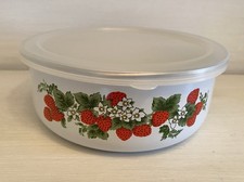 Vintage Strawberry Enamel Storage Tub Tin With Lid