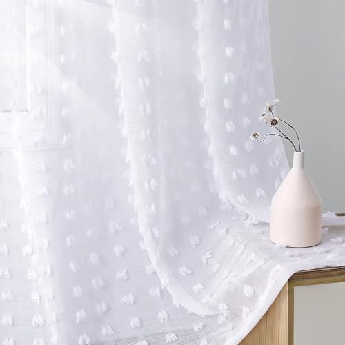 Sheer Curtains 84 Inch Length 2 Panels Sets for 38"W x 84"L (Pack of 2) White - 第 2/8 張圖片