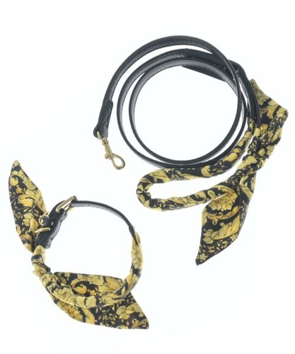 Versace Collar and Leash Set Medusa Pattern Black Yellow Pet Supply Accessories