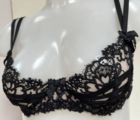 Agent Provocateur Dioni 36C bra & briefs black floral lace rp&pound;900 Soiree SET