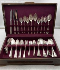 Prestige Silver Plate Decorative Spoons Forks & Knife Flatware Set In Wooden Box