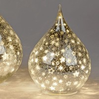 LED Deko Tropfen Sterne Silber H. 21Cm Mit Craquele-Optik Aus Glas Formano W25