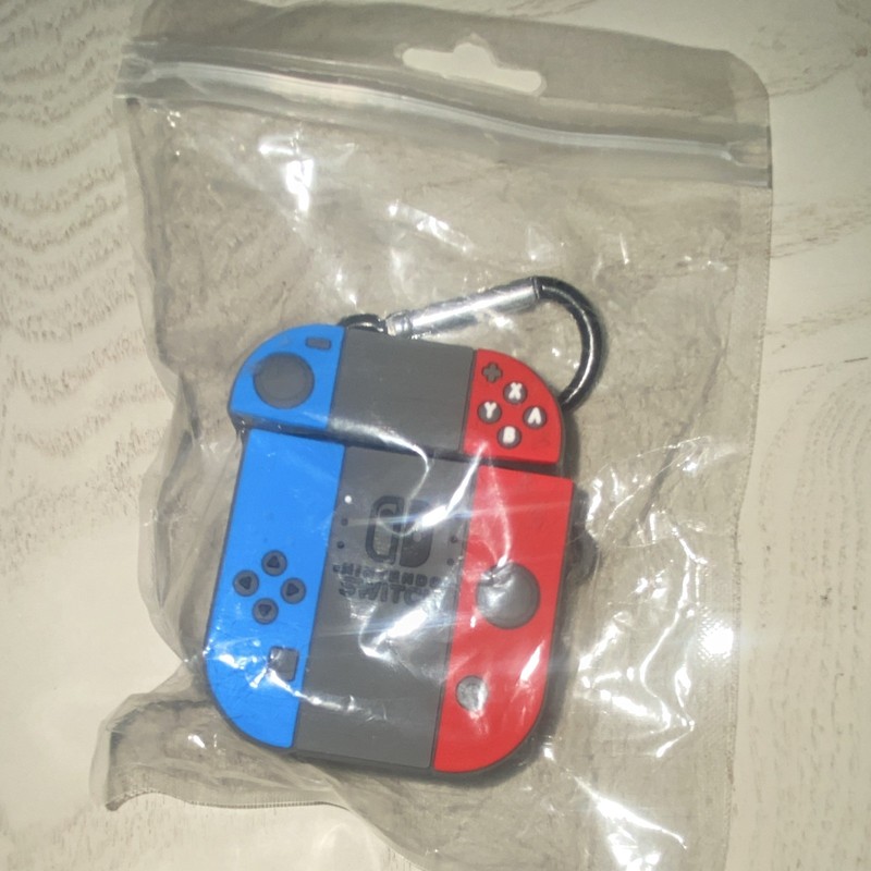 Nintendo Switch Theme Silicone AirPods Case Cover w/ Carabiner Clip, Gray
