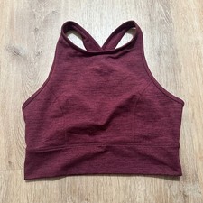 JOYLAB  Burgundy Heathered High Neck Brushed Jersey Crisscross Sports Bra, M