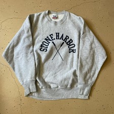 Vintage 90s Stone Harbor Grey Mens Medium Lee Reverse Weave Crewneck Sweatshirt