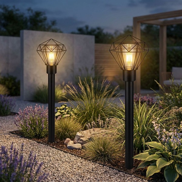 Wegelampe Gartenleuchte AußEnstehlampe Gitter Terrassenlampe Schwarz 2Er Set-image