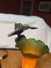 VTG Tiffany Style Lamp Amber Green Glass Trumpet Lily Night Light Hummingbird