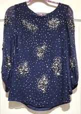 VTG Badgley Mischka Sz. S Navy Silk Glam Beaded Sequin Party Evening Blouse /Top