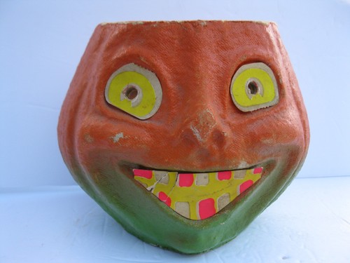 Antique Halloween Jack O Lantern Paper Mache Pumpkin Candy Container