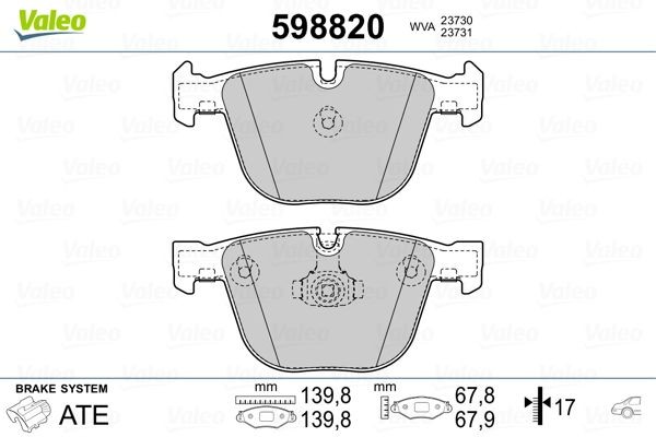 Valeo 598820 Bremsbelagsatz, Scheibenbremse Vorne Hinten FüR Alpina Bentley BMW-image