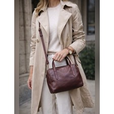 Fossil Sydney Leather Satchel Crossbody Burgundy Brown Zip Top