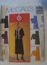 McCalls 4251 Misses Unlined Jacket Skirt Size 16-22 Sewing Pattern