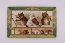 1910 Cats Musicians Harp Violin Trumpet Illustrated Postcard Divided Back