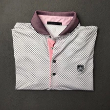 Greyson Polo Shirt Mens Medium White Pink Micro Print Geometric Golf Castiglion