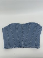 Pretty Little Thing, Light Blue Denim,Hook And Eye, Structured Corset SZ 6 NWT