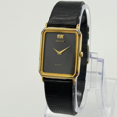 Vintage Men's PULSAR by Seiko Gold Tone Classic 25mm Watch, Leather, V800-5000